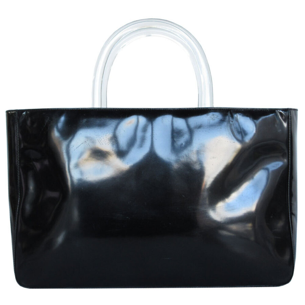 Prada 1995 tote handles Re clear plexiglas bag leather Edition spazzolato black